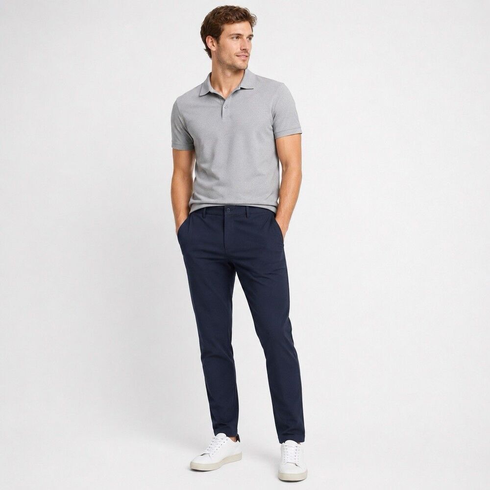01.Algo Navy Performance Commuter Straight Leg Pants Trousers Men Size 38x34”